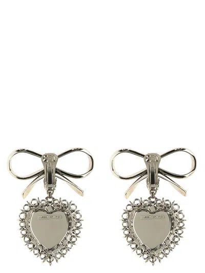 Alessandra Rich Heart-shaped Drop Earrings Crystal Embellishments