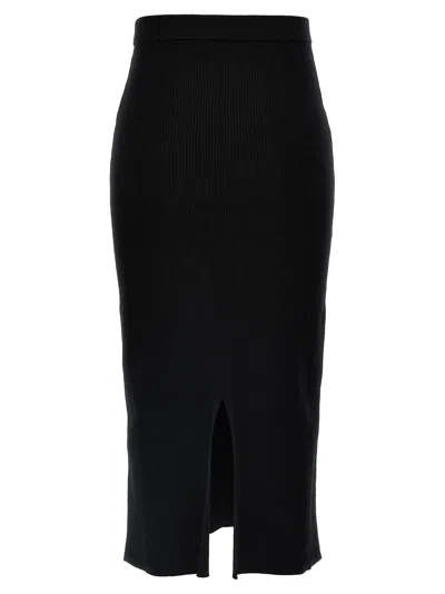 Alessandra Rich Ribbed Texture Midi Skirt With Front Slit
