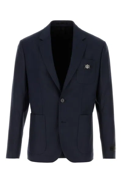 Versace Wool Blazer With Buttoned Cuffs And Pockets