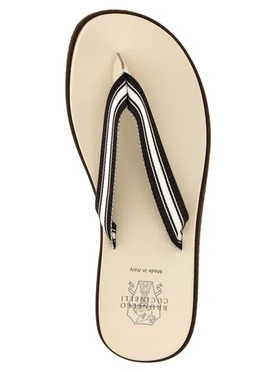 Brunello Cucinelli Ivory Pool Slides In Multi