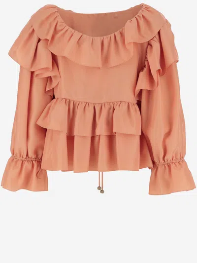 Chloé Top With Coral Colour Silk Bow