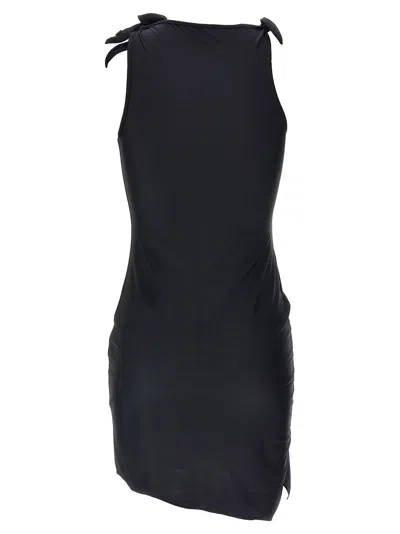 Coperni Black Asymmetric Sleeveless Mini Dress With Floral Detail And Cut-out On The Front In Tech Fabric St