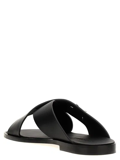 Dolce & Gabbana Black Sandals With Criss Cross Bands And Logo Detail In Leather Man