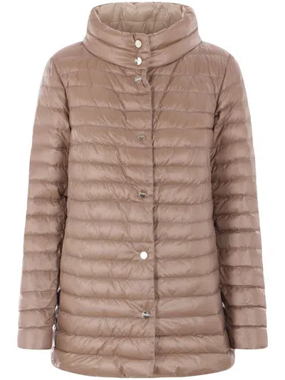 Herno A-shape Reversible Down Jacket In Ultralight Nylon In Beige