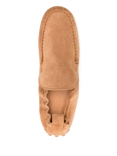 Tod's Rubber Curled Suede Loafers In Brown