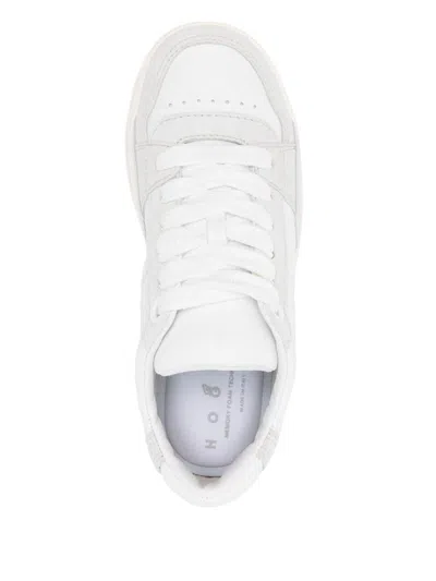 Hogan Perforated Toe Rubber Sole Suede Panels Sneakers In White