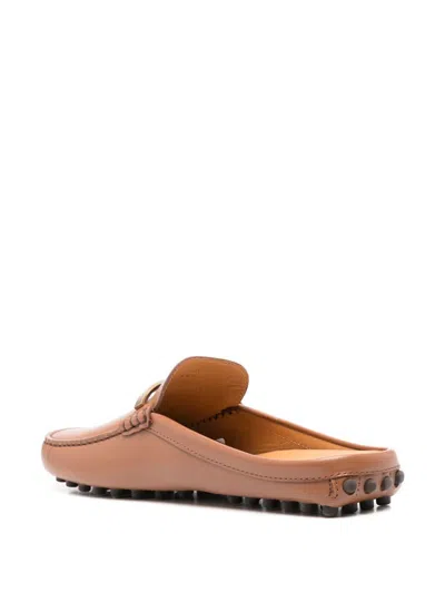 Tod's Dark Brown Calfskin Slip On With Metal Detail In Brown