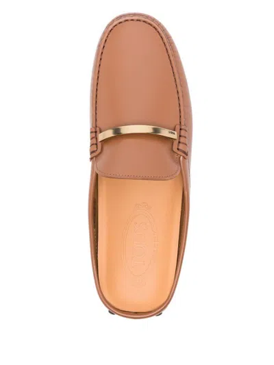 Tod's Dark Brown Calfskin Slip On With Metal Detail In Brown