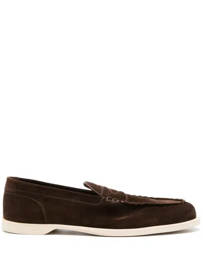 Shop John Lobb Pace Suede Soft Casual Loafers Shoes In Brown