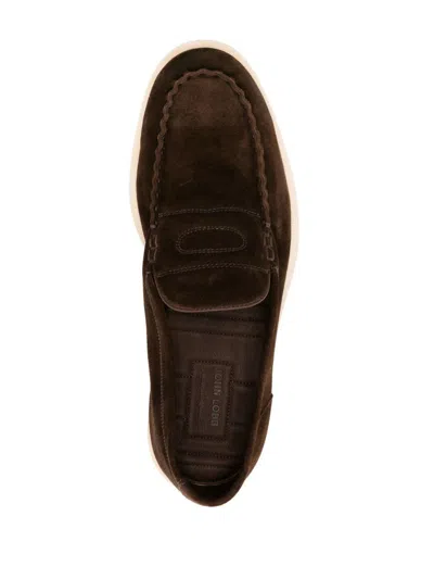 John Lobb Dark Brown Suede Casual Shoes With Velcro Closure In Brown