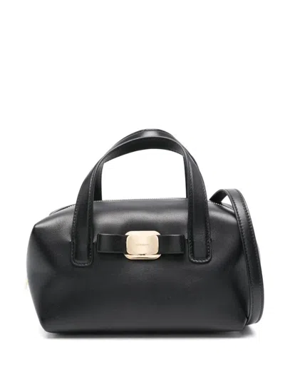 Ferragamo Women Two Top Handles Vara Plate Mini Bag In Black