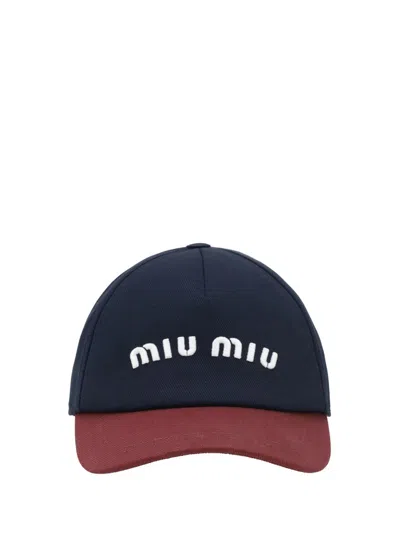 Miu Miu Two-tone Cotton Baseball Cap In Blue