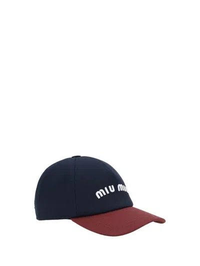 Miu Miu Two-tone Cotton Baseball Cap In Blue