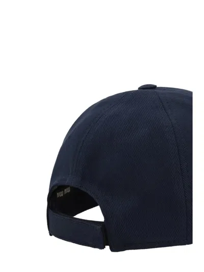 Miu Miu Two-tone Cotton Baseball Cap In Blue