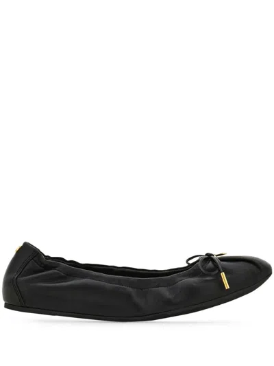 Ferragamo Elasticated Nappa Leather Ballet Flats In Black