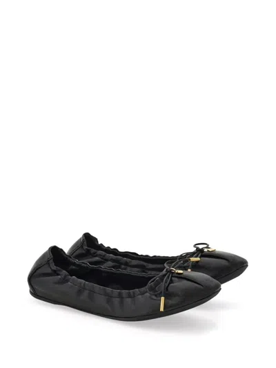 Ferragamo Elasticated Nappa Leather Ballet Flats In Black