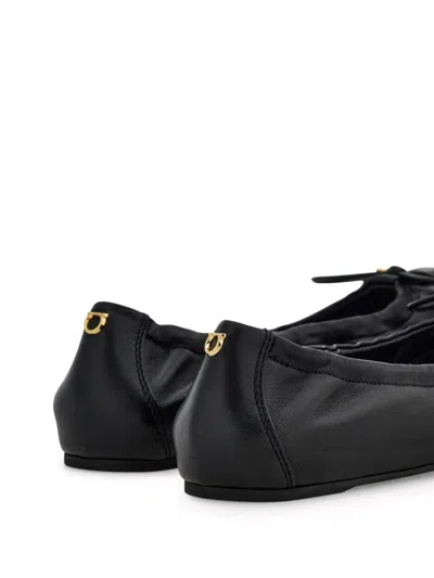 Ferragamo Elasticated Nappa Leather Ballet Flats In Black