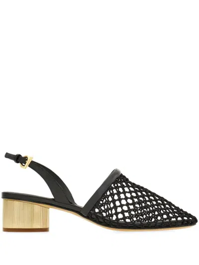 Ferragamo Mesh And Leather Slingback Sandals In Black