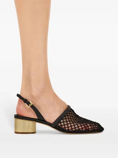 Ferragamo Mesh And Leather Slingback Sandals In Black