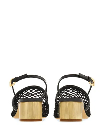 Ferragamo Mesh And Leather Slingback Sandals In Black