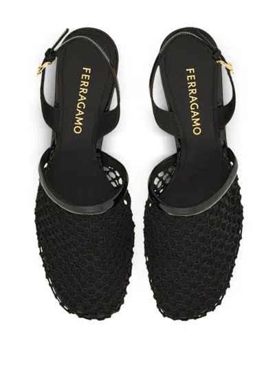 Ferragamo Mesh And Leather Slingback Sandals In Black