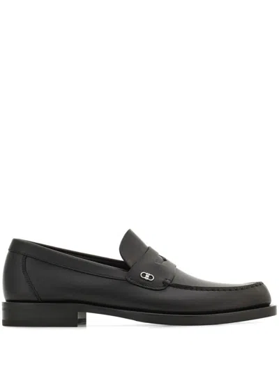 Ferragamo Men's Titanium-finish Mini Gancini Buckle Bacchus Loafers In Black