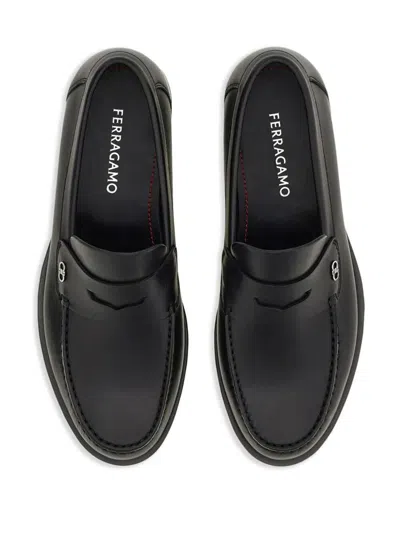 Ferragamo Men's Titanium-finish Mini Gancini Buckle Bacchus Loafers In Black