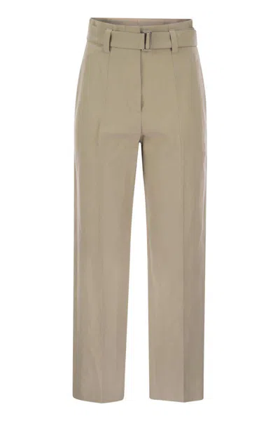 Brunello Cucinelli Beige Canvas Corset Cigarette Trousers In Brown