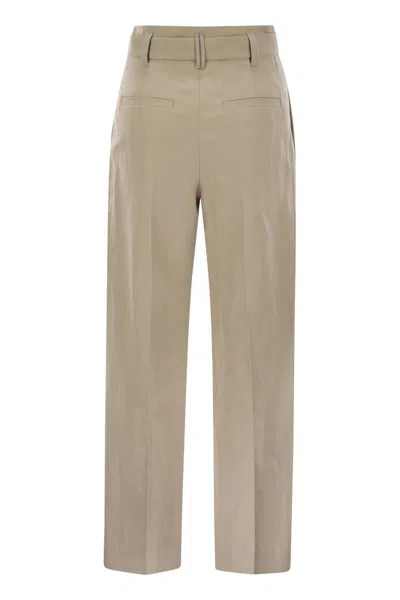 Brunello Cucinelli Beige Canvas Corset Cigarette Trousers In Brown