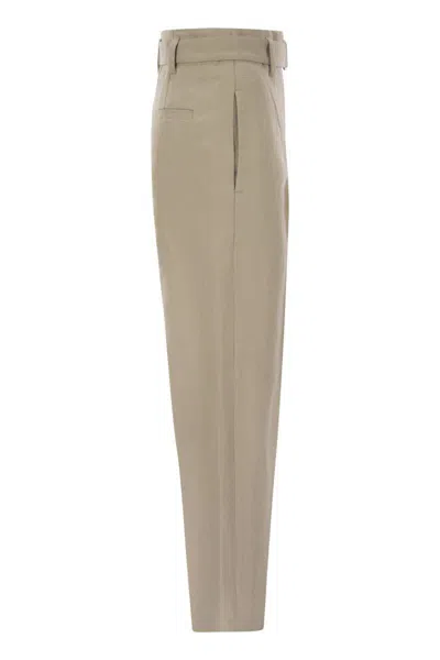 Brunello Cucinelli Beige Canvas Corset Cigarette Trousers In Brown