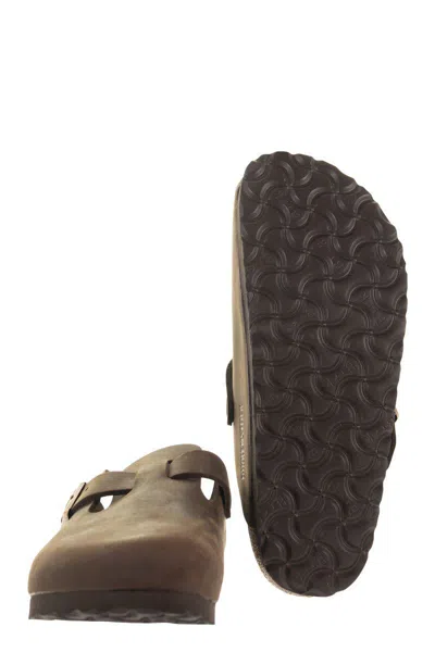 Birkenstock Leather Buckle Detail Slippers With Open Back In Brown