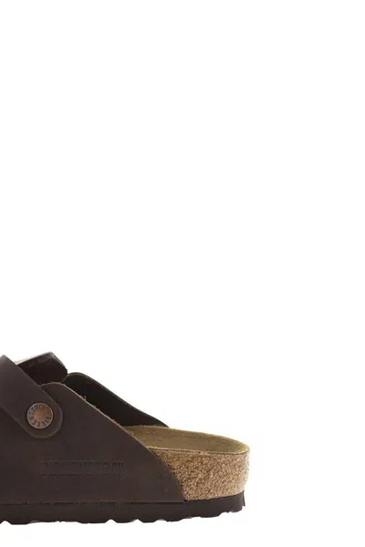 Birkenstock Leather Buckle Detail Slippers With Open Back In Brown