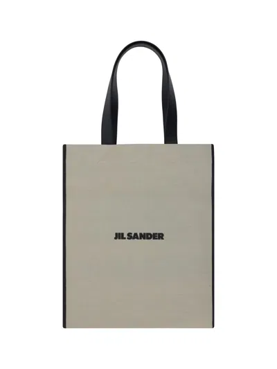 Jil Sander Natural White Cotton Border Book Tote Bag In White