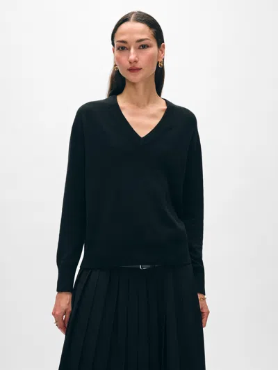 White + Warren Cashmere V Neck Sweater In Black In Black