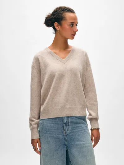 White + Warren Cashmere V Neck Sweater In Sand Wisp Heather In Sand Wisp Heather