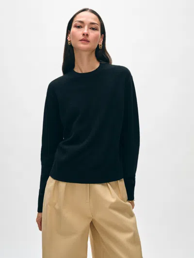 White + Warren Cashmere Shrunken Crewneck Sweater In Black In Black