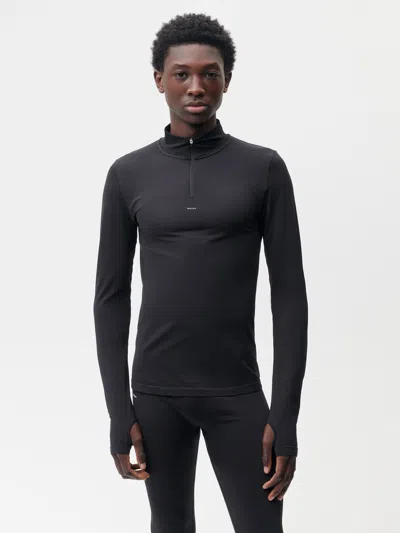 Pangaia Men's Plant-stretch Long Sleeve Half-zip Top — Black In Black