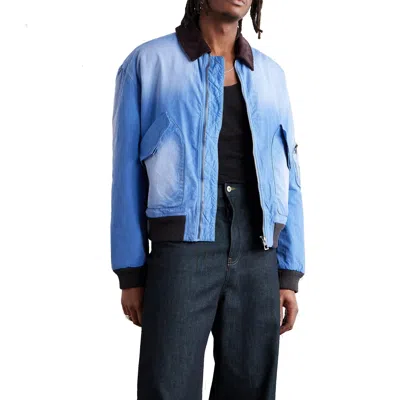 Loewe Blue Washed Effect Zipped Cotton Bomber Jacket