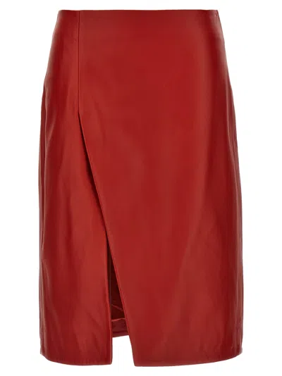 Loulou Studio Red Ekare Leather Midi Skirt