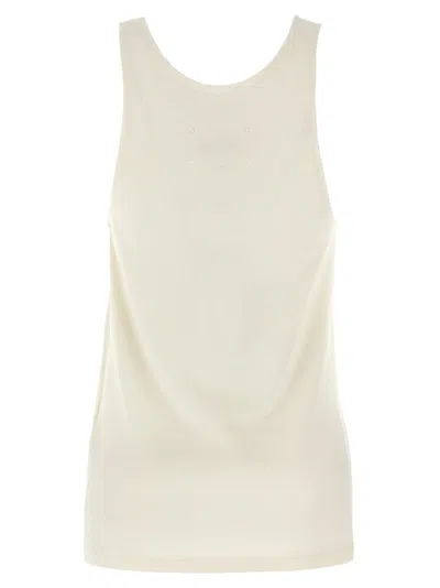 Maison Margiela Beige Top With Wide Neckline And Logo Printed On The Front In Viscose And Cotton Blend Woman