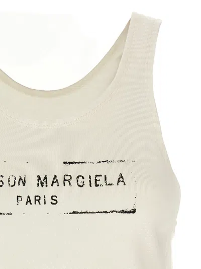 Maison Margiela Beige Top With Wide Neckline And Logo Printed On The Front In Viscose And Cotton Blend Woman