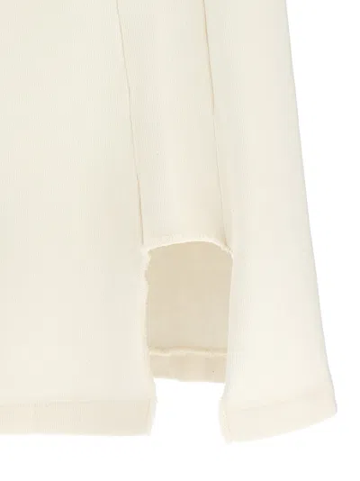 Maison Margiela Beige Top With Wide Neckline And Logo Printed On The Front In Viscose And Cotton Blend Woman