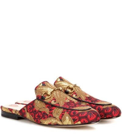 Gucci Princetown Horsebit-detailed Jacquard Slippers In Red