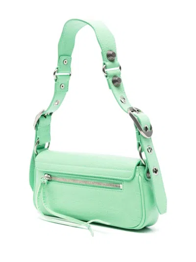 Balenciaga Green Leather Shoulder Handbag With Magnetic Closure And Metal Details In Multicolor