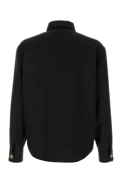 Versace Gabardine Shirt With Chest Pockets And Cuffed Sleeves In Black