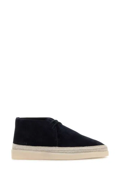 Prada Midnight Blue Suede Ankle Boots In Black