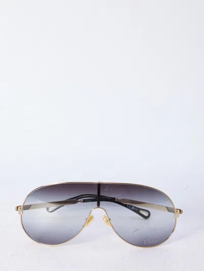 Chloé Gold Grey Metal Sunglasses In Black