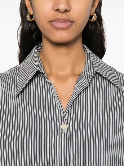 Alysi Navy Blue Striped Cotton Shirt