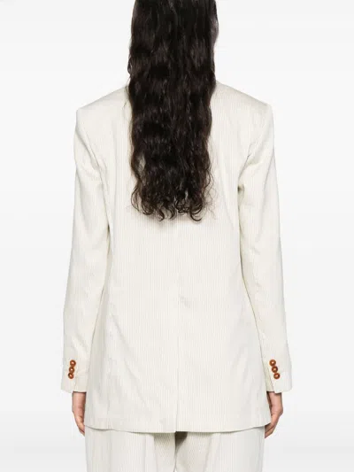 Alysi Beige Striped Single Breasted Blazer