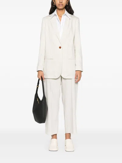 Alysi Beige Striped Single Breasted Blazer